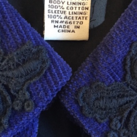 Anthropologie Elevenses Blue Corduroy Embroidered Cropped Jacket 8 - Picture 6 of 11